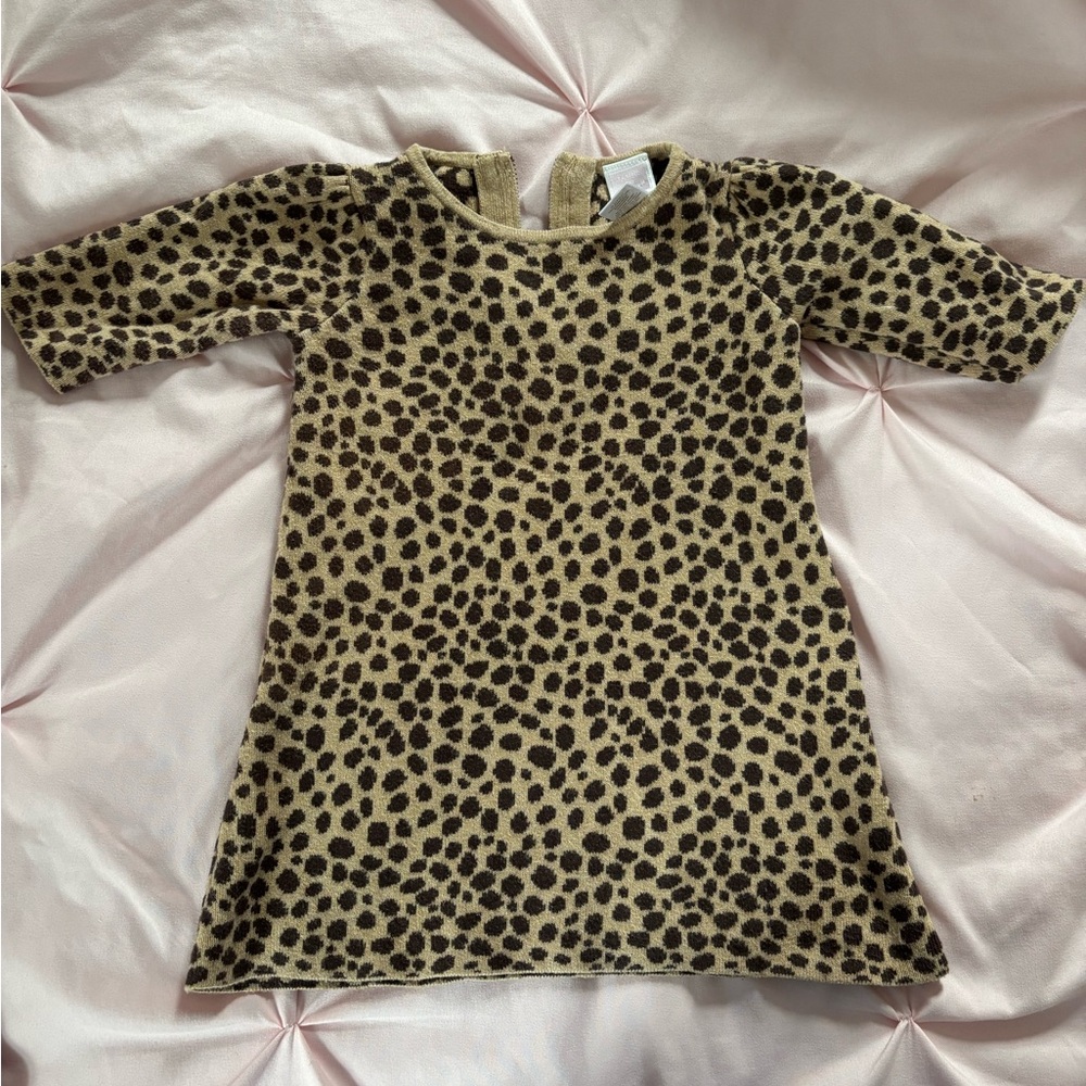 Janie and Jack Tan and Black Leopard Print Long Sleeve Dress